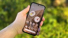 An in-hand view of Google Pixel 8a from the front